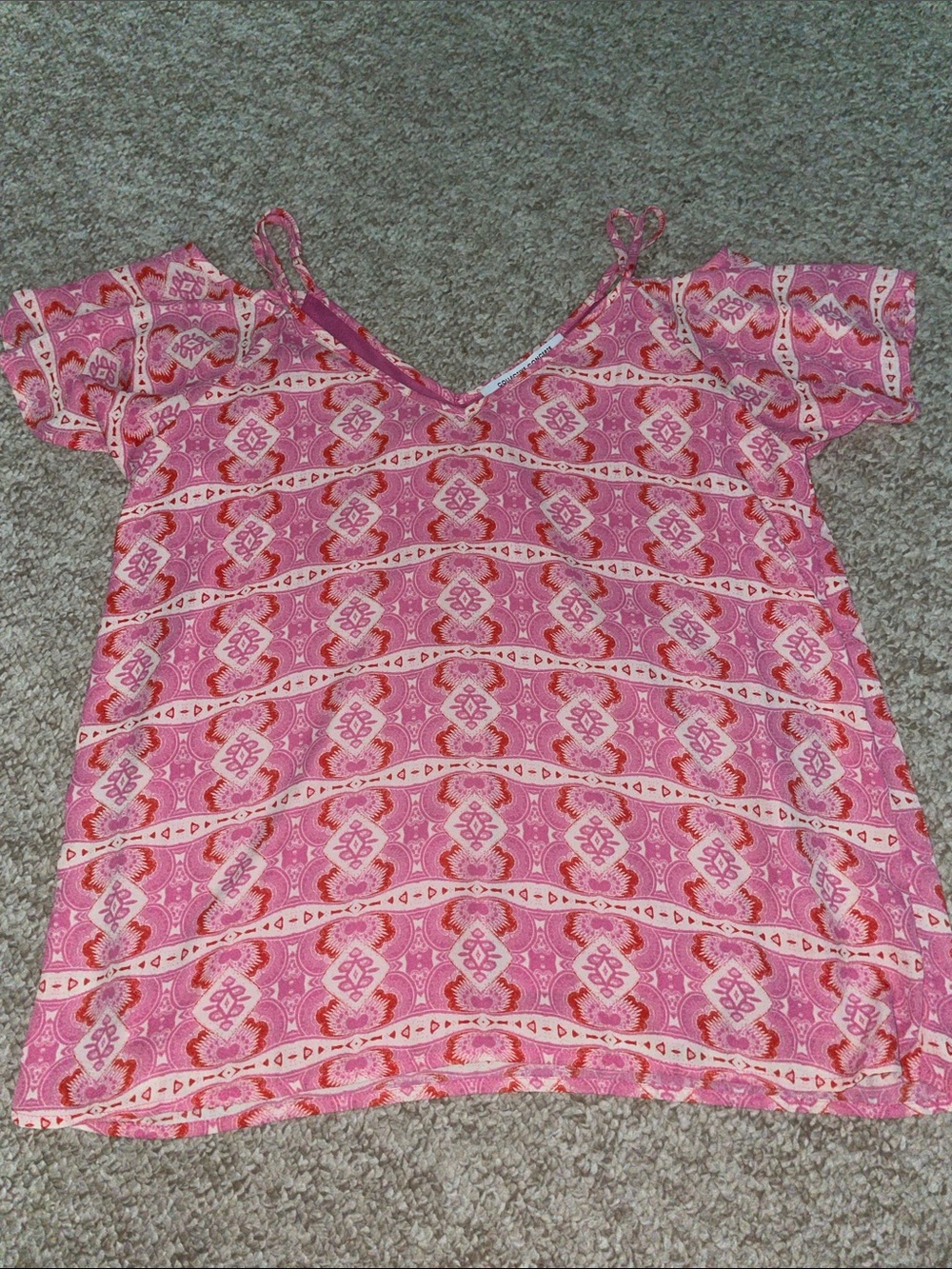 Women's Pink Printed Cold-Shoulder V-Neck Blouse